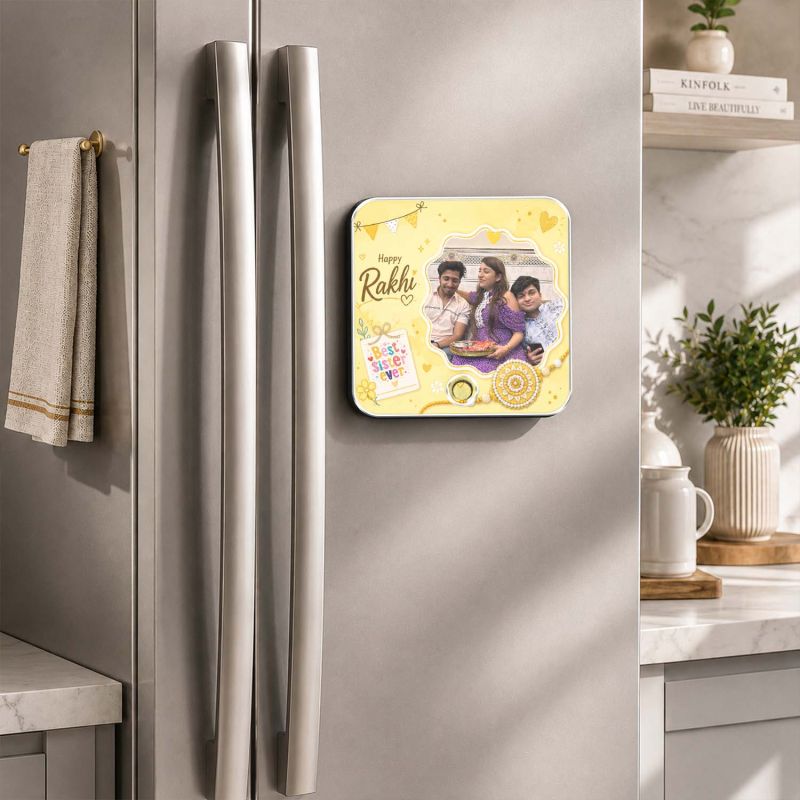 Personalized Rakhi Gift for Brother & Sister, Custom Musical Fridge Magnet with Photo & Song, Audio Message Gift Rechargeable Sound Magnet